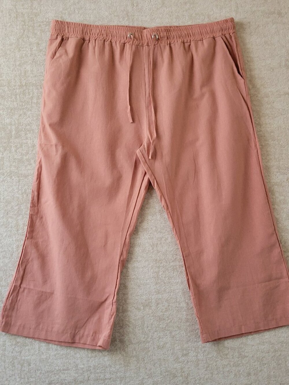 Amazon Mid Rise Lightweight Linen Cropped Wide Leg Pant XXL Blush Pink Pockets